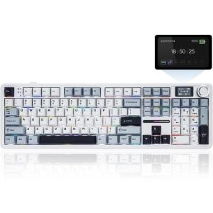 imageEPOMAKER X Aula F108 PRO Wireless Gaming Keyboard with Screen 8000mAh Battery 104 HotSwappable and Programmable Keys and Knob RGB Backlight for MacPCAndroid Black GradientBlueWhite