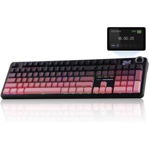 imageEPOMAKER X Aula F108 PRO Wireless Gaming Keyboard with Screen 8000mAh Battery 104 HotSwappable and Programmable Keys and Knob RGB Backlight for MacPCAndroid Black GradientPink Gradient