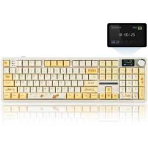 imageEPOMAKER X Aula F108 PRO Wireless Gaming Keyboard with Screen 8000mAh Battery 104 HotSwappable and Programmable Keys and Knob RGB Backlight for MacPCAndroid Black GradientGreyYellow