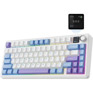 imageEPOMAKER X Aula F75 MAX Wireless Mechanical Keyboard with TFT Screen and Knob Gasket Gaming Keyboard in 75 Layout Hot Swappable RGB Backlight for PCMacLinux Black GradientBlueWhitePurple