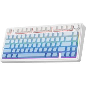 imageEPOMAKER x Aula F75 Gasket Mechanical Keyboard 75 Wireless Hot Swappable Gaming Keyboard with FiveLayer PaddingampampKnob Bluetooth24GHzUSBC RGB Light Blue LEOBOG Reaper SwitchBlue Gradient