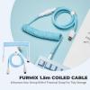 imageEPOMAKER FurMix Custom Coiled Keyboard Cable 15m USBC to USBA DoubleSleeved Cable for Mechanical Keyboard with Detachable 5Pin Metal Aviator Connector for Gaming Keyboard PinkBlue