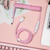 imageEPOMAKER FurMix Custom Coiled Keyboard Cable 15m USBC to USBA DoubleSleeved Cable for Mechanical Keyboard with Detachable 5Pin Metal Aviator Connector for Gaming Keyboard PinkPink