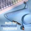 imageEPOMAKER Mix 18m Coiled Keyboard Cable USB C to USB A TPU Cable for Mechanical Gaming Keyboard with Detachable Metal Aviator for Custom Keyboard WhitePeacock blue