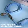 imageEPOMAKER Mix 18m Coiled Keyboard Cable USB C to USB A TPU Cable for Mechanical Gaming Keyboard with Detachable Metal Aviator for Custom Keyboard WhitePeacock blue