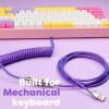 imageEPOMAKER Mix 18m Coiled Keyboard Cable USB C to USB A TPU Cable for Mechanical Gaming Keyboard with Detachable Metal Aviator for Custom Keyboard WhitePurple