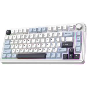 imageEPOMAKER EA75 75 RGB Gaming Mechanical Keyboard 24GHzTypeCBT Creamy Wireless Keyboard with Knob Shine Through PBT Keycaps Hot Swappable for Gamers Black Gradient Reaper SwitchLight Blue