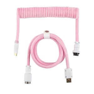 imageEPOMAKER FurMix Custom Coiled Keyboard Cable 15m USBC to USBA DoubleSleeved Cable for Mechanical Keyboard with Detachable 5Pin Metal Aviator Connector for Gaming Keyboard PinkPink