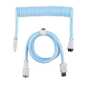 imageEPOMAKER FurMix Custom Coiled Keyboard Cable 15m USBC to USBA DoubleSleeved Cable for Mechanical Keyboard with Detachable 5Pin Metal Aviator Connector for Gaming Keyboard PinkBlue