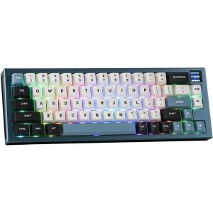 imageEPOMAKER MS68 Wireless Gaming Keyboard with 085 Screen CNC Aluminum Alloy Mechanical Keyboard Bluetooth 5024ghzWired Hot Swappable Blue Flamingo Switch