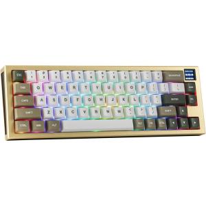 imageEPOMAKER MS68 Wireless Gaming Keyboard with 085 Screen CNC Aluminum Alloy Mechanical Keyboard Bluetooth 5024ghzWired Hot Swappable Yellow Wisteria Linear Switch