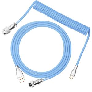 imageEPOMAKER Mix 18m Coiled Keyboard Cable USB C to USB A TPU Cable for Mechanical Gaming Keyboard with Detachable Metal Aviator for Custom Keyboard WhitePeacock blue