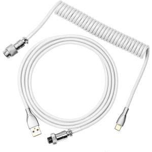 imageEPOMAKER Mix 18m Coiled Keyboard Cable USB C to USB A TPU Cable for Mechanical Gaming Keyboard with Detachable Metal Aviator for Custom Keyboard WhiteWhite