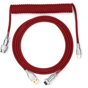 imageEPOMAKER Mix 18m Coiled Keyboard Cable USB C to USB A TPU Cable for Mechanical Gaming Keyboard with Detachable Metal Aviator for Custom Keyboard WhiteRed