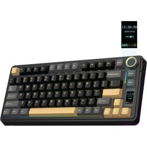 imageEPOMAKER X Aula EA75 MAX Wireless Gaming Keyboard with Screen ampamp Knob 5000mAh HotSwap Lubed Switches RGB Backlit Creamy Gasket 75 Mechanical Keyboard Black Reaper SwitchBlack