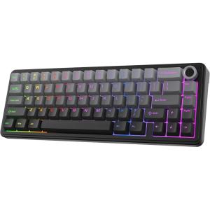 imageEPOMAKER X Aula F65 PRO Wireless Mechanical Gaming Keyboard HotSwap 5Layer Padding Creamy Gasket Knob and ShineThrough PBT Keycap RGB BT24GHzUSBC Black Topographic Icesoul SwitchGradient Grey