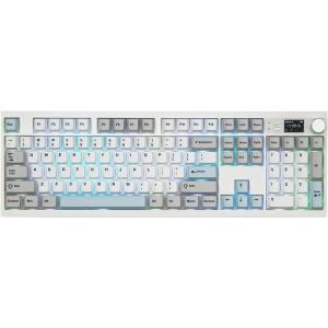 imageEPOMAKER QK108 Full Size Mechanical Keyboard with Screen ampamp Knob 8000mAh QMKVIA CreamyampampThocky Gasket RGB Backlit Mac Keycap Wireless Gaming Keyboard White Cyan Sea Salt SilentWhite Cyan
