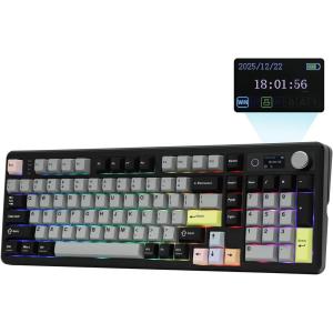 imageEPOMAKER TH99 PRO 96 Mechanical Keyboard with Screen amp Knob 10000mAh 24GhzBT Hot Swap Custom Driver RGB Backlight PBT Keycap Wireless Gaming Keyboard for PCMac Pink Sea Salt SilentBlack