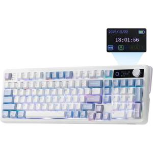 imageEPOMAKER TH99 PRO 96 Mechanical Keyboard with Screen amp Knob 10000mAh 24GhzBT Hot Swap Custom Driver RGB Backlight PBT Keycap Wireless Gaming Keyboard for PCMac Pink Sea Salt SilentBlueWhite