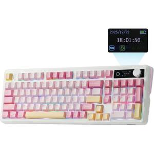imageEPOMAKER TH99 PRO 96 Mechanical Keyboard with Screen amp Knob 10000mAh 24GhzBT Hot Swap Custom Driver RGB Backlight PBT Keycap Wireless Gaming Keyboard for PCMac Pink Sea Salt SilentPink