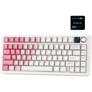 imageEPOMAKER X Aula F75 MAX Wireless Mechanical Keyboard with TFT Screen and Knob Gasket Keyboard in 75 Layout Hot Swappable Gaming Keyboard for PCMacLinux White PinkWhite Pink