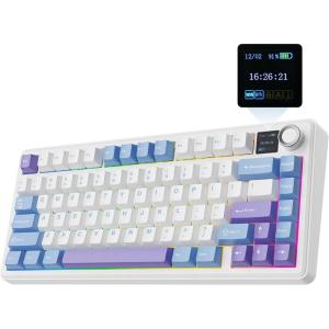 imageEPOMAKER X Aula F75 MAX Wireless Mechanical Keyboard with TFT Screen and Knob Gasket Keyboard in 75 Layout Hot Swappable Gaming Keyboard for PCMacLinux White PinkBlueWhitePurple