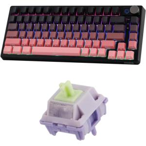 imageEPOMAKER HE75 Mechanical Keyboard with Metal Knob Flamingo Switch35 Pieces Wisteria V2 Linear 38gf Keyboard Switches Set