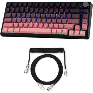 imageEPOMAKER HE75 Mechanical Keyboard with Metal KnobMix 18m Coiled Keyboard Cable USB C to USB A TPU Cable for Mechanical Gaming Keyboard