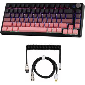 imageEPOMAKER HE75 Mechanical Keyboard with Metal KnobPuff Aviator Coiled USB Cable Type C Detachable Mechanical Gaming Keyboard Cable for WinMacGamers
