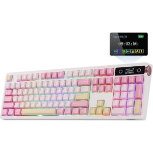 imageEPOMAKER TH108 PRO Full Size Mechanical Keyboard with Screen amp Knob Wireless Gaming Keyboard with 10000mAh Creamy Gasket Hot Swap Custom Driver RGB Backlight NKRO Pink Sea Salt SilentPink
