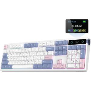 imageEPOMAKER TH108 PRO Full Size Mechanical Keyboard with Screen amp Knob Wireless Gaming Keyboard with 10000mAh Creamy Gasket Hot Swap Custom Driver RGB Backlight NKRO Pink Sea Salt SilentWhite