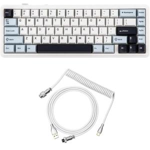 imageEPOMAKER x Aula F65 65 Wireless Mechanical KeyboardWhite Mix 18m Coiled Keyboard Cable with Detachable Metal Aviator