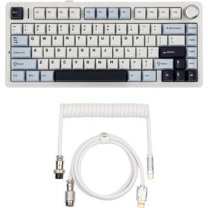 imageEPOMAKER x Aula F75 Gasket Mechanical Keyboard with FiveLayer PaddingampKnob  Puff Aviator Coiled USB Cable