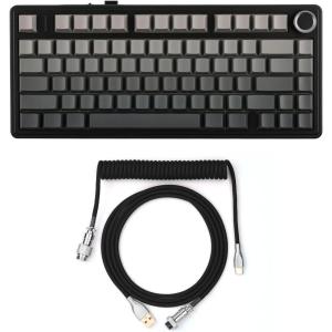 imageEPOMAKER x Aula F75 Gasket Mechanical KeyboardBlack Mix 18m Coiled Keyboard Cable with Detachable Metal Aviator