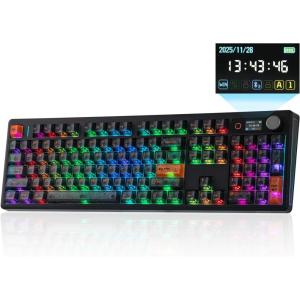 imageEPOMAKER TH108 V2 PRO Full Size Mechanical Keyboard with ScreenampKnob 10000mAh BT24Ghz Mac Modifier PBT Keycap Hot Swap RGB Gasket Wireless Gaming Keyboard for MacPC Black Creamy JadeBlack