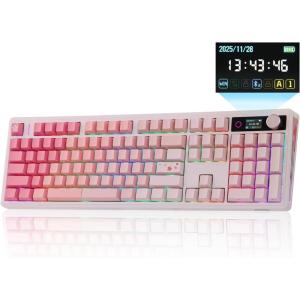imageEPOMAKER TH108 V2 PRO Full Size Mechanical Keyboard with ScreenampKnob 10000mAh BT24Ghz Mac Modifier PBT Keycap Hot Swap RGB Gasket Wireless Gaming Keyboard for MacPC Blue Creamy JadePink