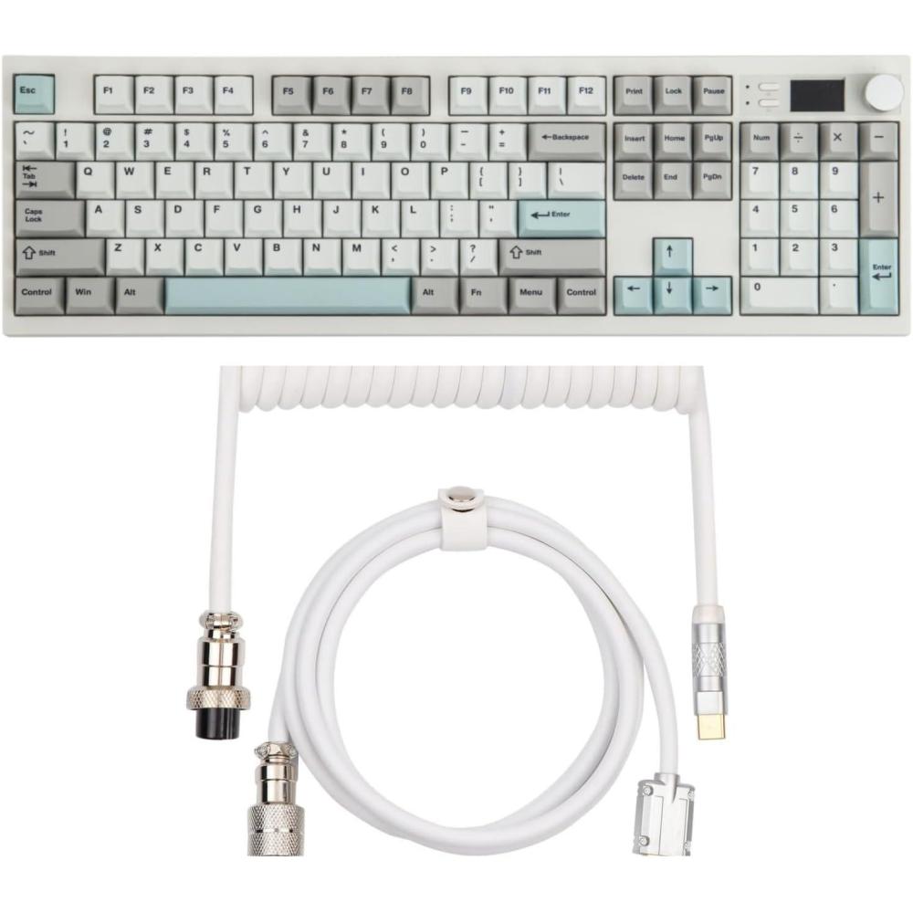 imageEPOMAKER QK108 Full Size Mechanical Keyboard with Screen amp KnobPuff Aviator Coiled USB Cable Type C Detachable Mechanical Gaming Keyboard Cable for WinMacGamers