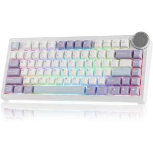 imageEPOMAKER Ajazz AK820 V2 Wireless Gaming Keyboard Glass Screen Knob Hot Swappable 24GHzUSBBT50 Gasket Creamy 75 Mechanical Keyboard for PCMacOfficeGaming Grey Yellow Coconut CreamWhite Purple  Coconut Cream