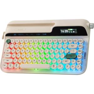 imageEPOMAKER Glyph Wireless Typewriter Retro Mechanical Keyboard Screen amp Knob amp Lever Wrist Rest Round PBT Keycap Hot Swap RGB Custom Software TopMount 75 Creamy Keyboard for PCMAC