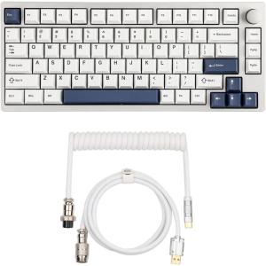 imageEPOMAKER P75 75 Wireless Aluminum Mechanical Keyboard with Metal KnobPuff White Type C Detachable Mechanical Gaming Keyboard Cable