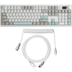 imageEPOMAKER QK108 Full Size Mechanical Keyboard with Screen amp KnobMix 18m Coiled Keyboard Cable USB C to USB A TPU Cable for Mechanical Gaming Keyboard