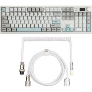 imageEPOMAKER QK108 Full Size Mechanical Keyboard with Screen amp KnobPuff Aviator Coiled USB Cable Type C Detachable Mechanical Gaming Keyboard Cable for WinMacGamers