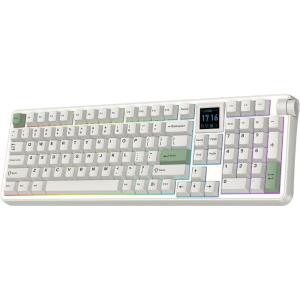 imageEPOMAKER RT100 PRO Wireless Gaming Keyboard with 154 ScreenampKnob RGB 24GhzBTUSBC Hot Swap 5000mAh PBT Keycap Custom Driver Retro Mechanical Keyboard for WinMac White Sea Salt SilentWhite