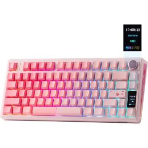 imageEPOMAKER TH80 V2 PRO Wireless Gaming Keyboard with ScreenampKnob 10000mAh 24GhzBTUSBC RGB Hot Swap Custom Driver NKRO PBT Keycap Mechanical Keyboard for PCMac White Creamy JadePink