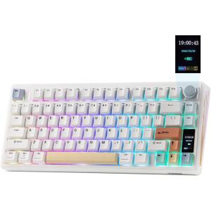 imageEPOMAKER TH80 V2 PRO Wireless Gaming Keyboard with ScreenampKnob 10000mAh 24GhzBTUSBC RGB Hot Swap Custom Driver NKRO PBT Keycap Mechanical Keyboard for PCMac White Creamy JadeWhite