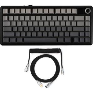 imageEPOMAKER X Aula F75 MAX Wireless Mechanical Keyboard with TFT Screen and KnobMix 18m Coiled Keyboard Cable USB C to USB A TPU Cable for Mechanical Gaming Keyboard