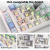 imageEPOMAKER Split70 Wireless Ergonomic Keyboard with QMKVIA and Knob Mechanical Gaming Keyboard with RGB HotSwap Creamy Linear Switch PBT Keycap Gasket Mac Modifier 70 Split Layout WhiteWhite