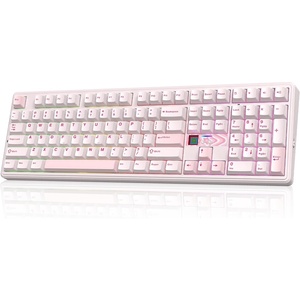 image:imageEPOMAKER X Aula F108 PRO V2 Wireless Gaming Keyboard with 10000mAh Battery DotMatrix Display RGB Backlit Full Size Mechanical Keyboard for MacPCAndroid Pink Silent Cotton CandyPink