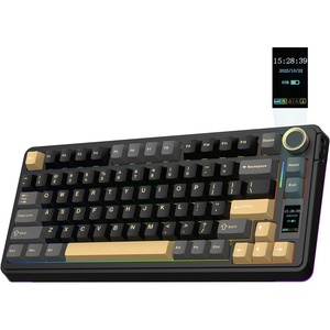 image:imageEPOMAKER X Aula EA75 MAX Wireless Gaming Keyboard with Screen amp Knob 5000mAh HotSwap Lubed Switches RGB Backlit Creamy Gasket 75 Mechanical Keyboard Retro White Reaper SwitchBlack